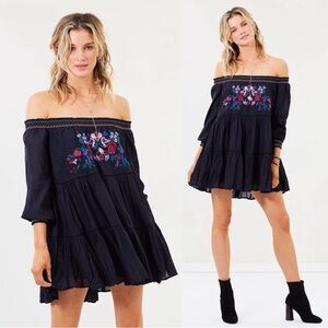 EUC Free People Sunbeams Mini Boho Dress in Black Size Small